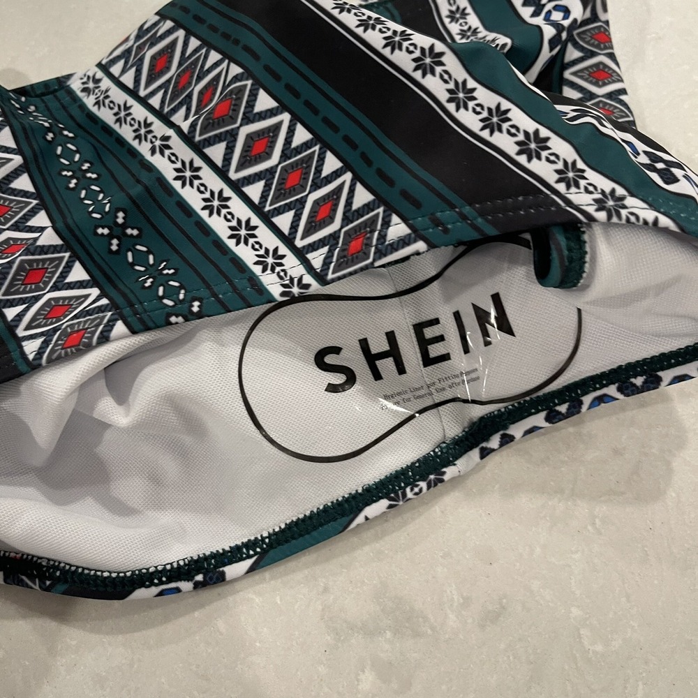 New Shein Women's Aztec Stripe Bikini Swimsuit Bottoms High Waist Boho Sz Small - Picture 4 of 4